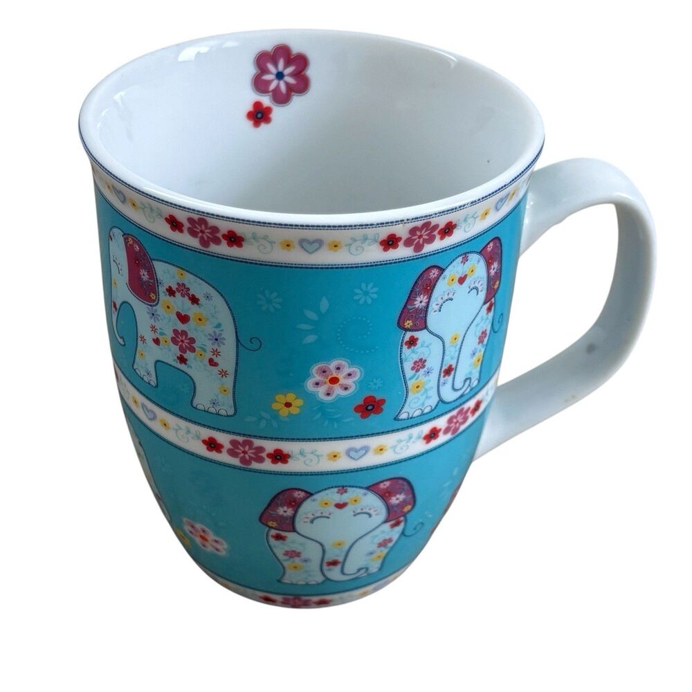 Colorful Elephants Mug By Creative Tops England Coffee Tea Cup Floral Teal